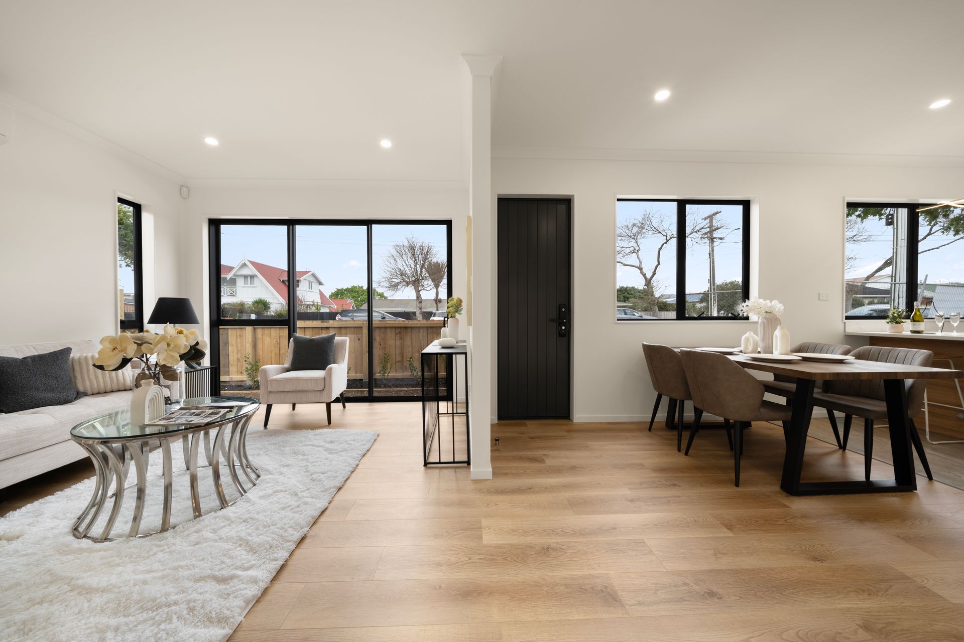 Open-plan living area within a completed townhouse