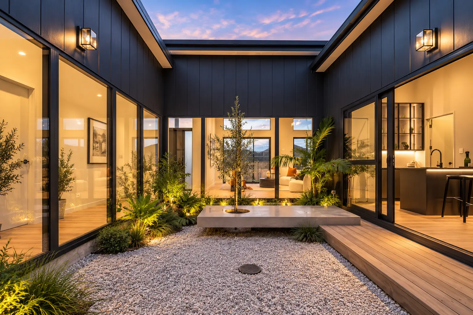 Sheltered courtyard connecting the home's living spaces