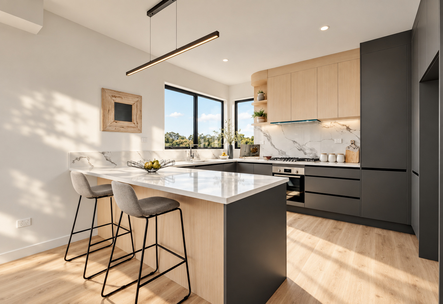 Kitchen with timber joinery and island bench